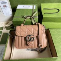 Gucci Women GG Marmont Mini Top Handle Bag Beige Matelassé Leather