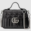 Gucci Women GG Marmont Mini Top Handle Bag Black Matelassé Leather