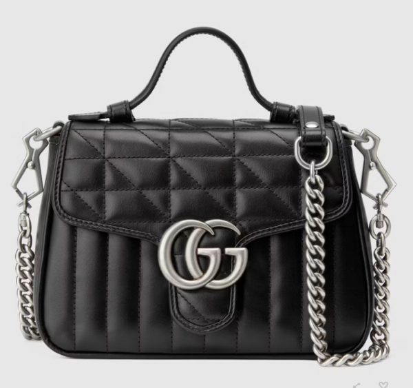 Gucci Women GG Marmont Mini Top Handle Bag Black Matelassé Leather