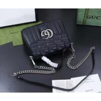 Gucci Women GG Marmont Mini Top Handle Bag Black Matelassé Leather