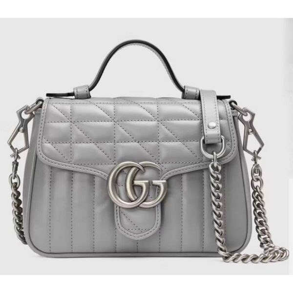 Gucci Women GG Marmont Mini Top Handle Bag Grey Matelassé Leather