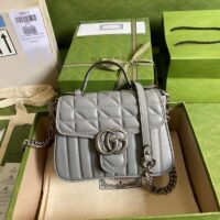 Gucci Women GG Marmont Mini Top Handle Bag Grey Matelassé Leather