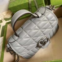 Gucci Women GG Marmont Mini Top Handle Bag Grey Matelassé Leather