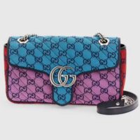 Gucci Women GG Marmont Multicolor Small Shoulder Bag Blue Pink Canvas