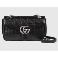 Gucci Women GG Marmont Small Shoulder Bag Black Matelassé Double G