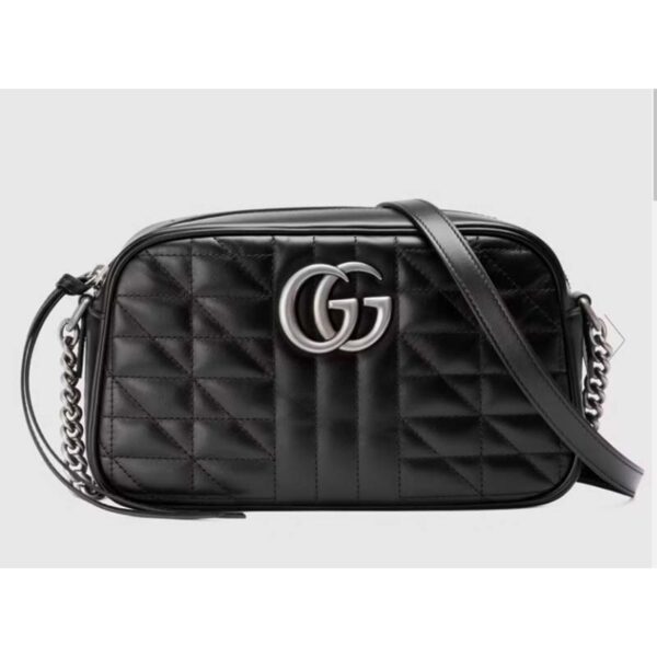 Gucci Women GG Marmont Small Shoulder Bag Black Matelassé Leather