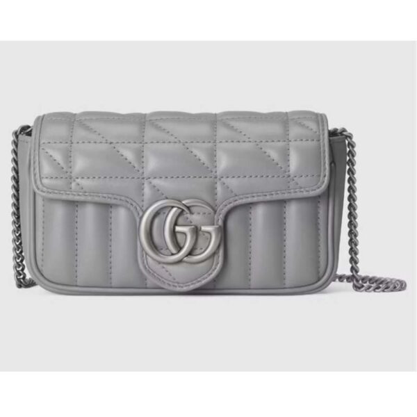 Gucci Women GG Marmont Super Mini Bag Grey Double G Matelassé