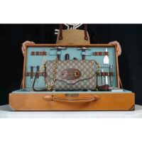 Gucci Women Horsebit 1955 Small Bag Beige Ebony GG Supreme Canvas (1)