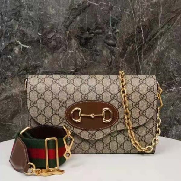 Gucci Women Horsebit 1955 Small Bag Beige Ebony GG Supreme Canvas (13)