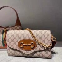 Gucci Women Horsebit 1955 Small Bag Beige Ebony GG Supreme Canvas (1)