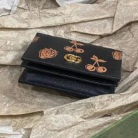 Gucci GG Unisex GG Marmont Berry Card Case Wallet Black Double G