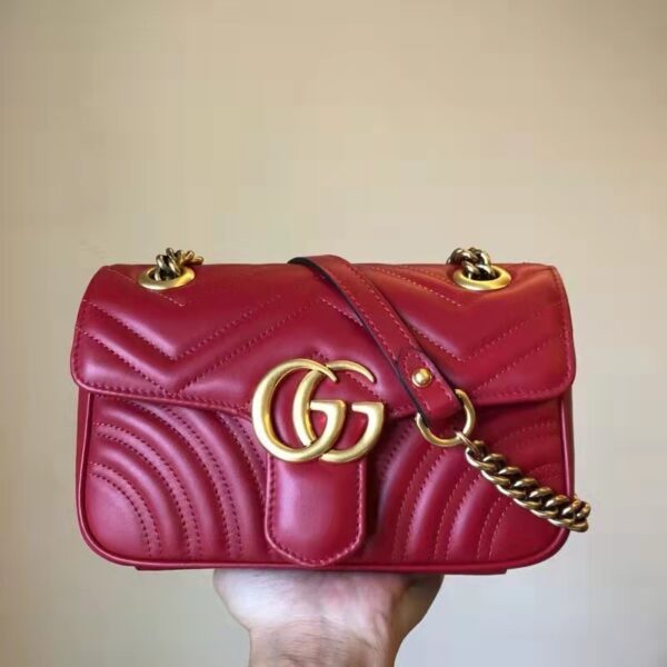 Gucci GG Women GG Marmont Small Matelassé Shoulder Bag Red Double G