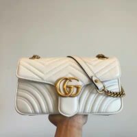 Gucci GG Women GG Marmont Small Matelassé Shoulder Bag White Double G