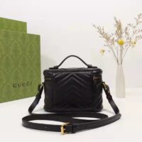 Gucci Unisex GG Marmont Mini Bag Black Chevron Matelassé Leather Double G (10)