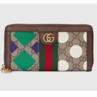 Gucci Unisex GG Ophidia Zip Around Wallet Beige Ebony GG Supreme Canvas (1)