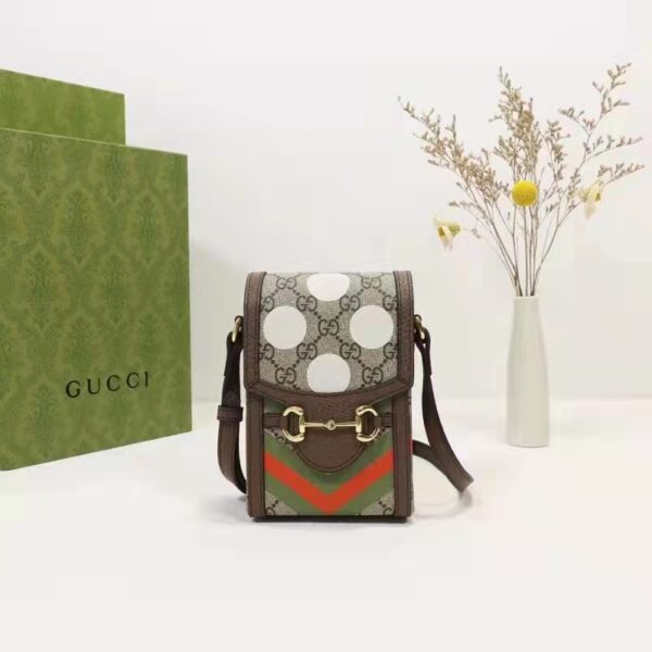 Gucci Unisex Gucci Horsebit 1955 Mini Bag Beige Ebony GG Supreme Canvas (2)