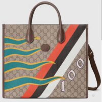 Gucci Unisex Medium Tote Geometric Print Beige Ebony GG Supreme Canvas (1)