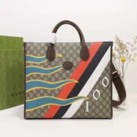 Gucci Unisex Medium Tote Geometric Print Beige Ebony GG Supreme Canvas (1)