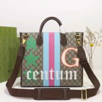 Gucci Unisex Medium Tote Geometric Print Beige Ebony GG Supreme Canvas (1)