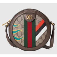 Gucci Unisex Round Shoulder Bag Double G Beige Ebony GG Supreme Canvas (5)