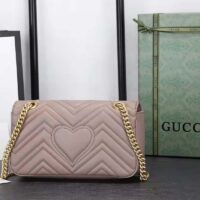 Gucci Women GG Marmont Matelassé Shoulder Bag Pink Chevron Leather Double G (1)