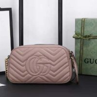 Gucci Women GG Marmont Small Matelassé Shoulder Bag Pink Leather Double G