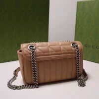 Gucci Women GG Marmont Small Shoulder Bag Beige Matelassé Leather Double G (2)