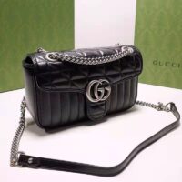 Gucci Women GG Marmont Small Shoulder Bag Black Matelassé Leather Double G (2)