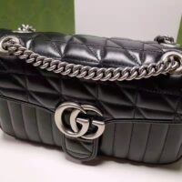 Gucci Women GG Marmont Small Shoulder Bag Black Matelassé Leather Double G (2)