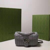 Gucci Women GG Marmont Small Shoulder Bag Grey Matelassé Leather Double G (1)