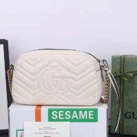 Gucci Women GG Marmont Small Shoulder Bag White Matelassé Chevron Leather (2)