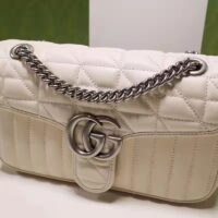 Gucci Women GG Marmont Small Shoulder Bag White Matelassé Leather Double G (10)