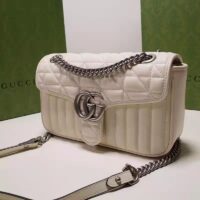 Gucci Women GG Marmont Small Shoulder Bag White Matelassé Leather Double G (10)