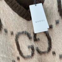 Gucci Women GG Mohair Wool V-Neck Sweater Beige Brown (1)