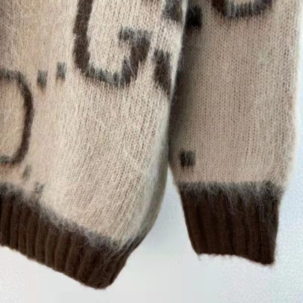 Gucci Women GG Mohair Wool V-Neck Sweater Beige Brown (12)