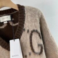 Gucci Women GG Mohair Wool V-Neck Sweater Beige Brown (1)