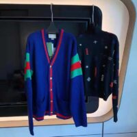 Gucci Women Gucci 100 Wool Cardigan Blue Wool Green Red V-Neck