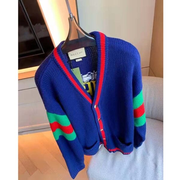 Gucci Women Gucci 100 Wool Cardigan Blue Wool Green Red V-Neck (6)