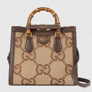 Gucci Women Gucci Diana Jumbo GG Small Tote Bag Double G Camel Canvas