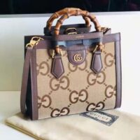 Gucci Women Gucci Diana Jumbo GG Small Tote Bag Double G Camel Canvas (1)