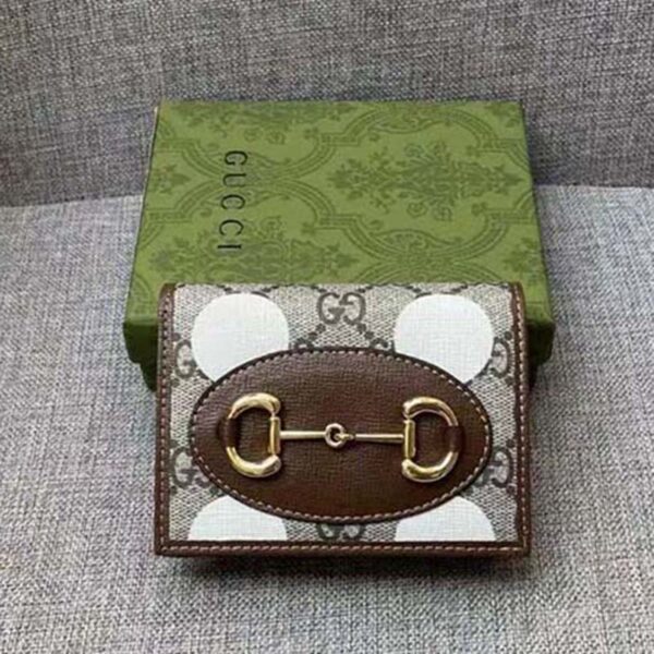 Gucci Women Horsebit 1955 Card Case Wallet Beige Ebony GG Supreme Canvas (6)