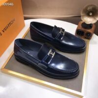 Louis Vuitton LV Men Major Loafer Navy Blue Glazed Calf Monogram Canvas (1)