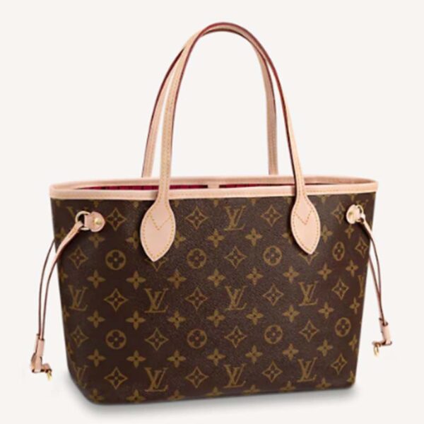 Louis Vuitton LV Unisex Neverfull PM Tote Brown Monogram Coated Canvas Cowhide