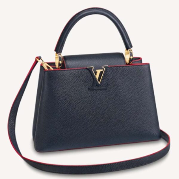 Louis Vuitton LV Women Capucines MM Handbag Navy Blue Red Taurillon Leather