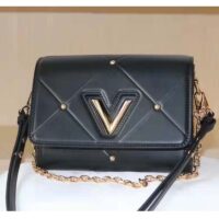 Louis Vuitton LV Women Twist MM Handbag Black Lambskin Calfskin Leather (1)