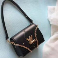 Louis Vuitton LV Women Twist MM Handbag Black Lambskin Calfskin Leather (1)