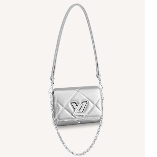 Louis Vuitton LV Women Twist PM Handbag Silver Argent Sheepskin Calfskin Leather (1)