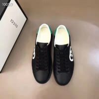 Gucci GG Unisex Ace Sneaker Interlocking G Black Leather 1.5 cm Heel