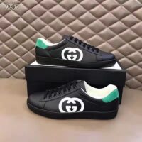 Gucci GG Unisex Ace Sneaker Interlocking G Black Leather 1.5 cm Heel