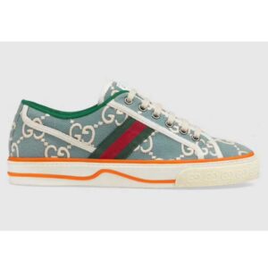 Gucci Unisex Gucci Tennis 1977 Sneaker Light Blue Ivory GG Stretch Cotton